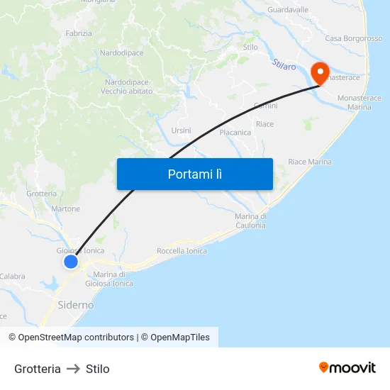 Grotteria to Stilo map