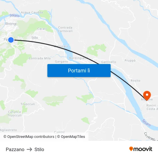 Pazzano to Stilo map