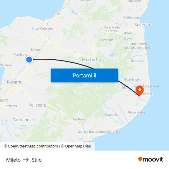 Mileto to Stilo map
