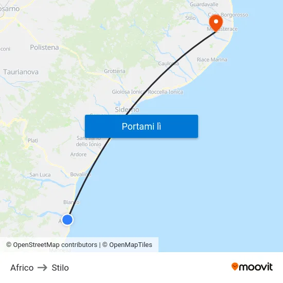 Africo to Stilo map