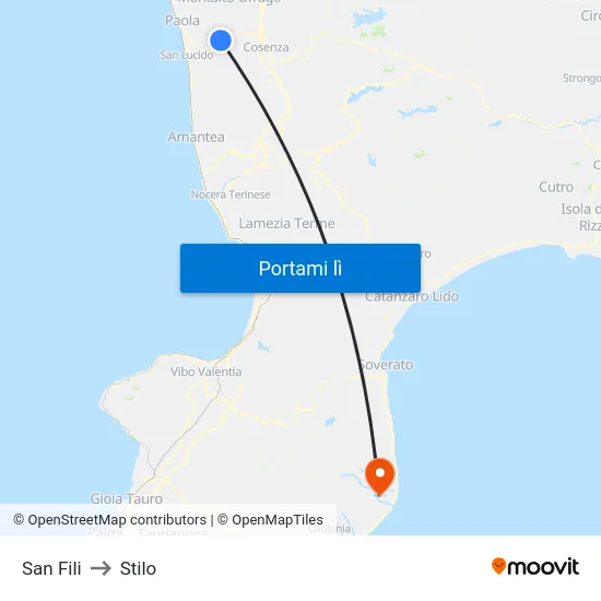 San Fili to Stilo map