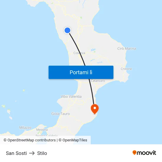 San Sosti to Stilo map
