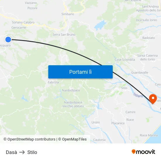 Dasà to Stilo map