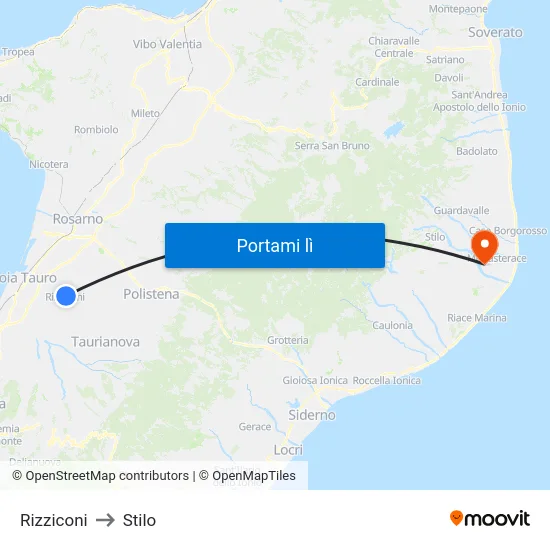 Rizziconi to Stilo map