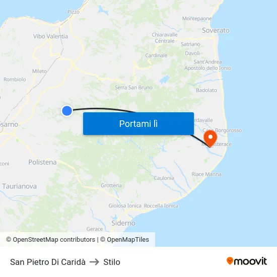 San Pietro Di Caridà to Stilo map