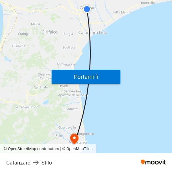 Catanzaro to Stilo map