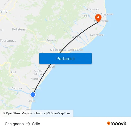 Casignana to Stilo map
