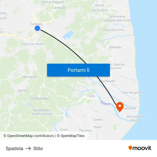 Spadola to Stilo map