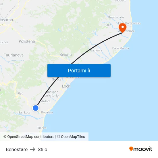 Benestare to Stilo map