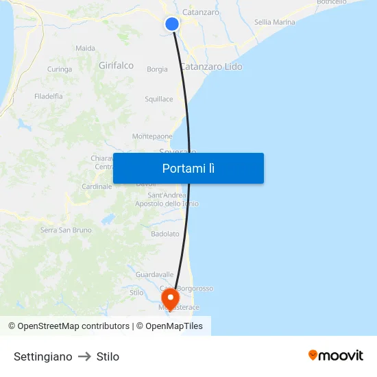 Settingiano to Stilo map