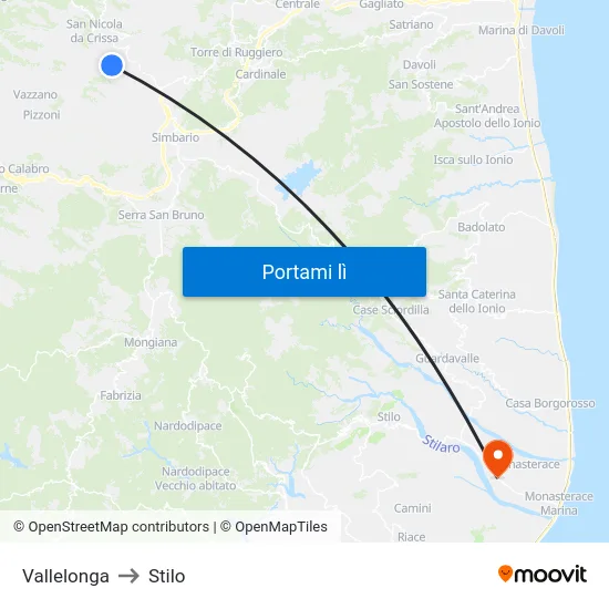 Vallelonga to Stilo map