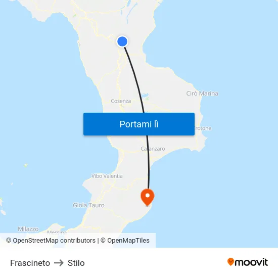 Frascineto to Stilo map