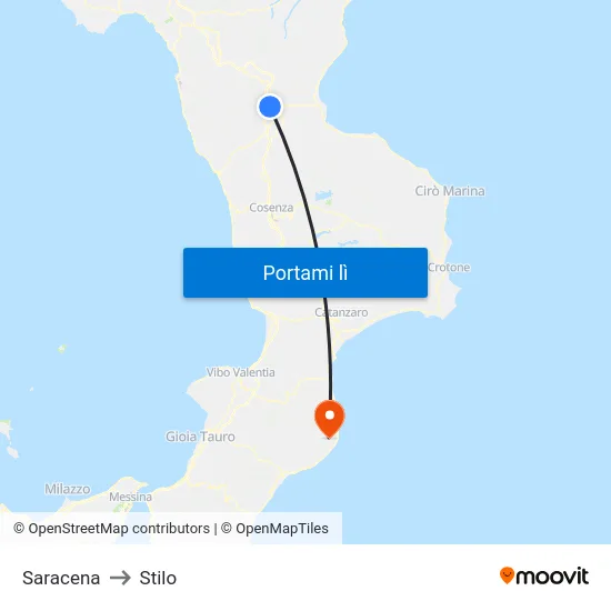 Saracena to Stilo map