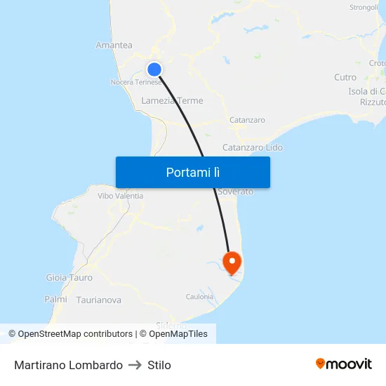 Martirano Lombardo to Stilo map
