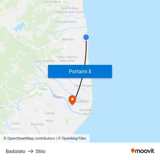 Badolato to Stilo map