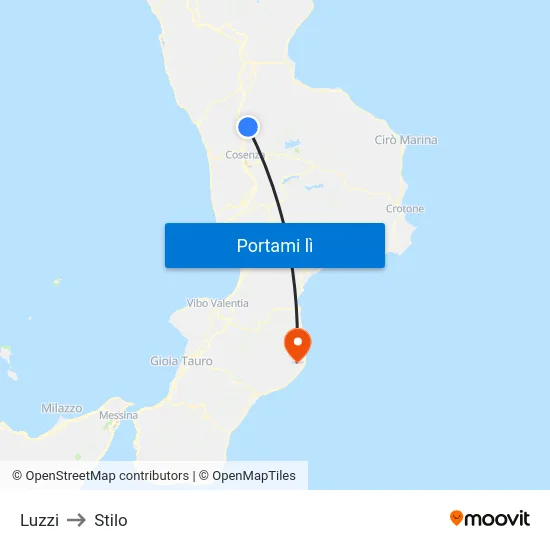 Luzzi to Stilo map