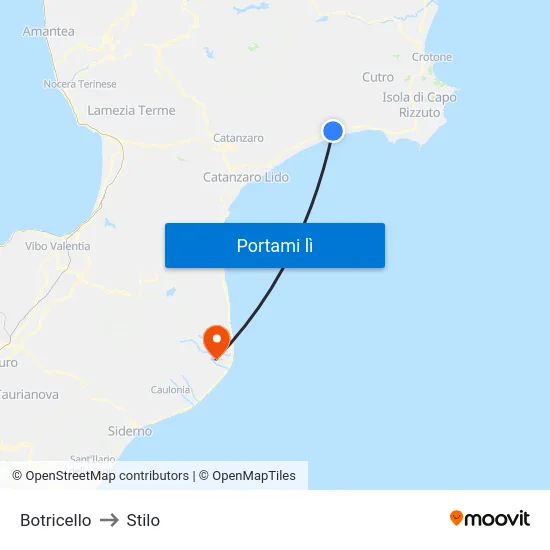 Botricello to Stilo map