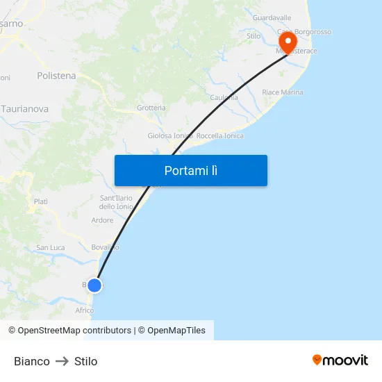 Bianco to Stilo map
