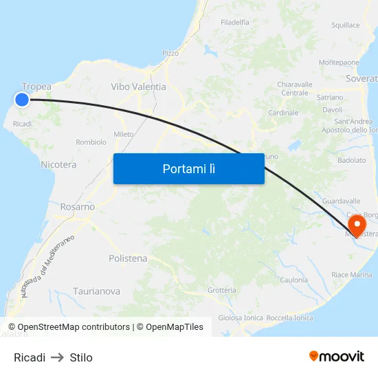 Ricadi to Stilo map