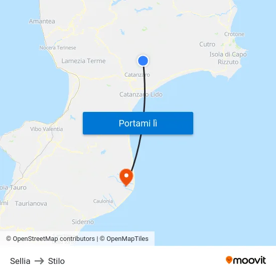 Sellia to Stilo map
