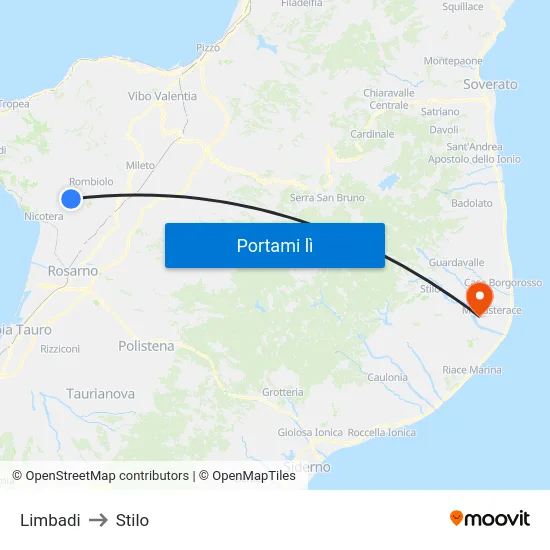 Limbadi to Stilo map