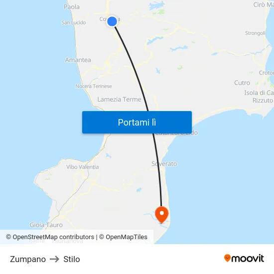 Zumpano to Stilo map
