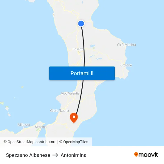 Spezzano Albanese to Antonimina map