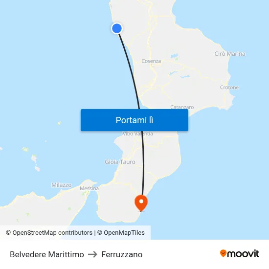 Belvedere Marittimo to Ferruzzano map