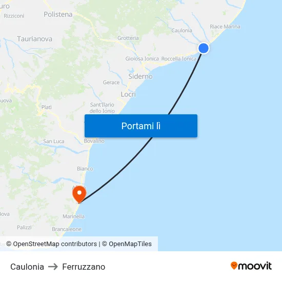 Caulonia to Ferruzzano map