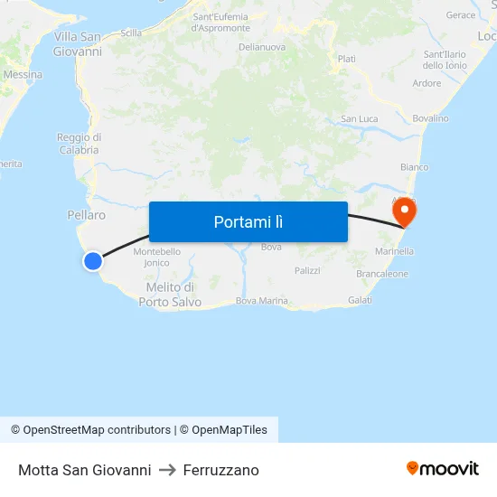 Motta San Giovanni to Ferruzzano map