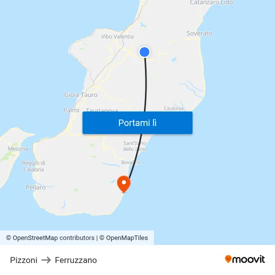 Pizzoni to Ferruzzano map