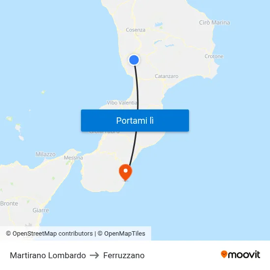 Martirano Lombardo to Ferruzzano map