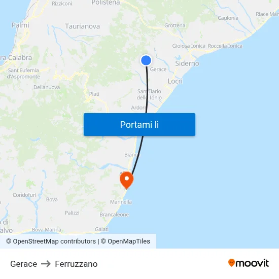 Gerace to Ferruzzano map