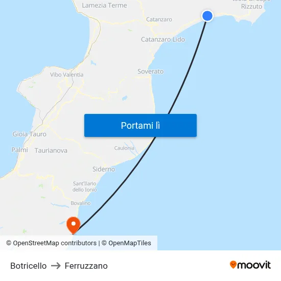 Botricello to Ferruzzano map