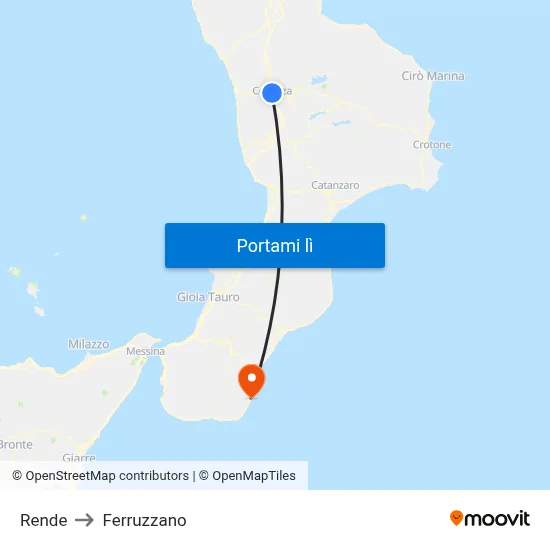 Rende to Ferruzzano map