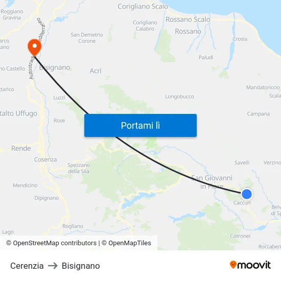 Cerenzia to Bisignano map