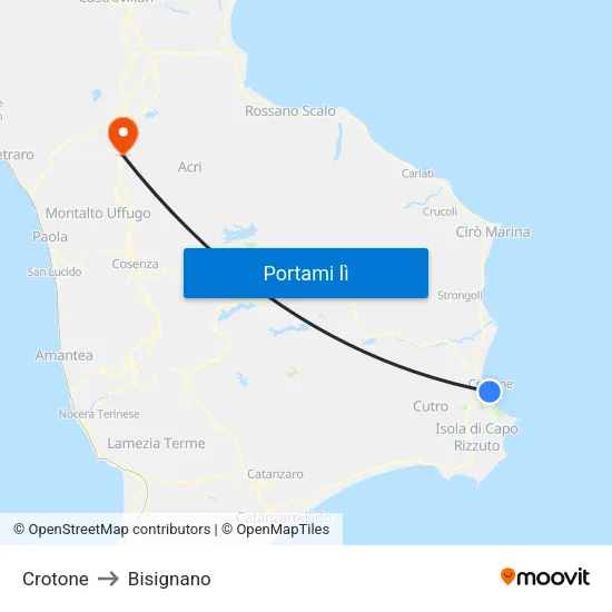 Crotone to Bisignano map