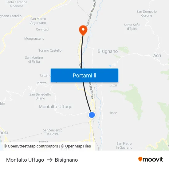 Montalto Uffugo to Bisignano map