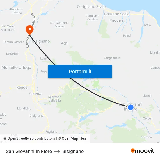 San Giovanni In Fiore to Bisignano map