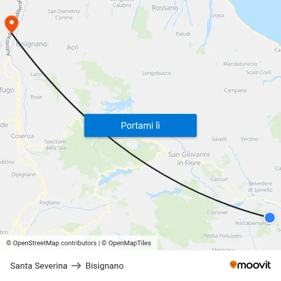 Santa Severina to Bisignano map