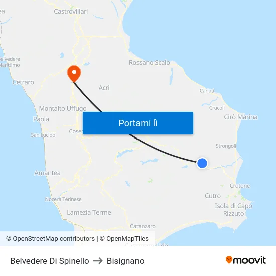 Belvedere Di Spinello to Bisignano map