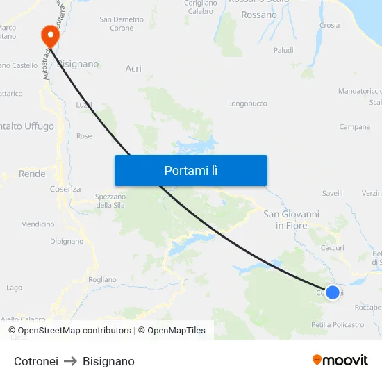 Cotronei to Bisignano map