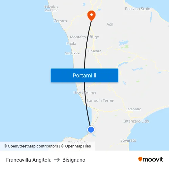 Francavilla Angitola to Bisignano map