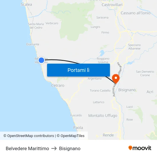 Belvedere Marittimo to Bisignano map