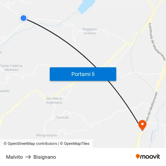 Malvito to Bisignano map