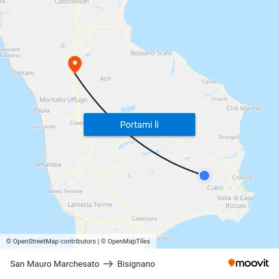 San Mauro Marchesato to Bisignano map