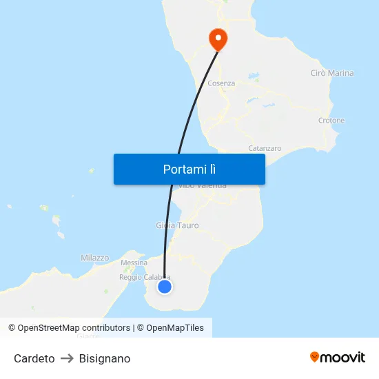 Cardeto to Bisignano map