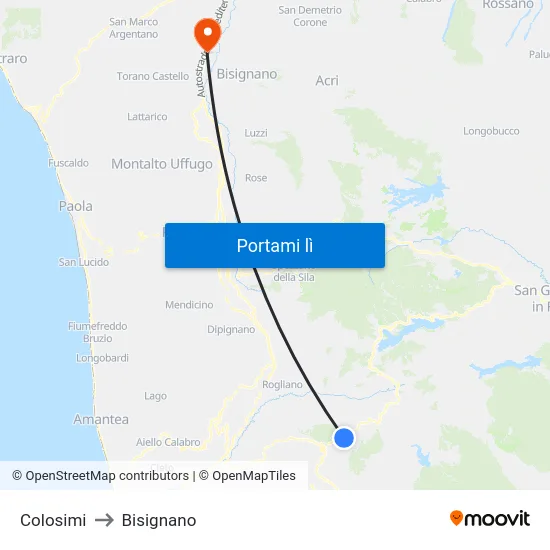 Colosimi to Bisignano map