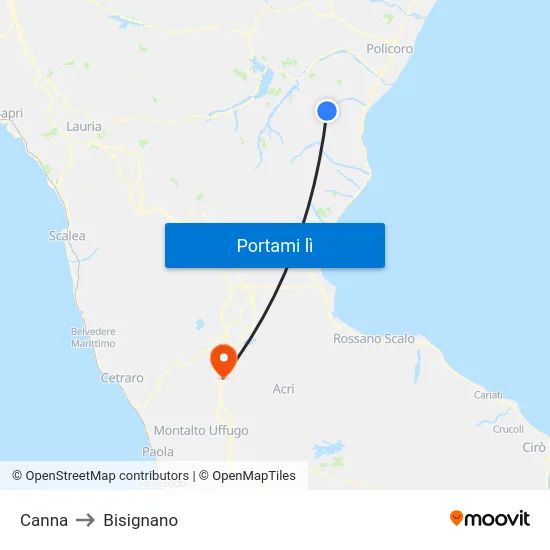 Canna to Bisignano map