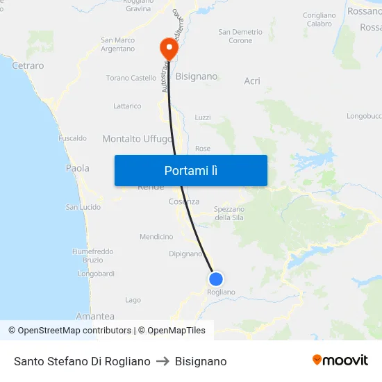 Santo Stefano Di Rogliano to Bisignano map